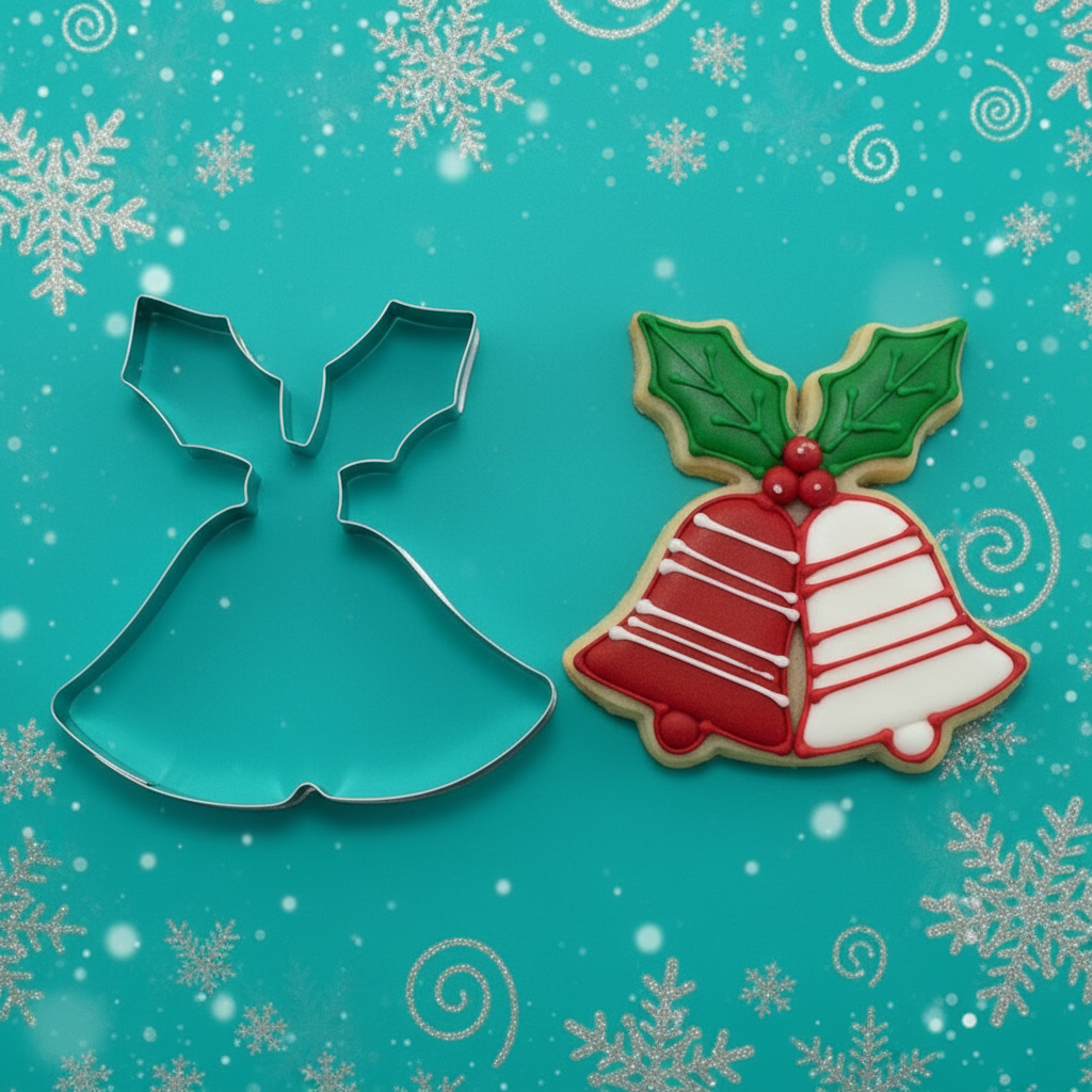 Bell Cookie Cutter with Holly 10cm