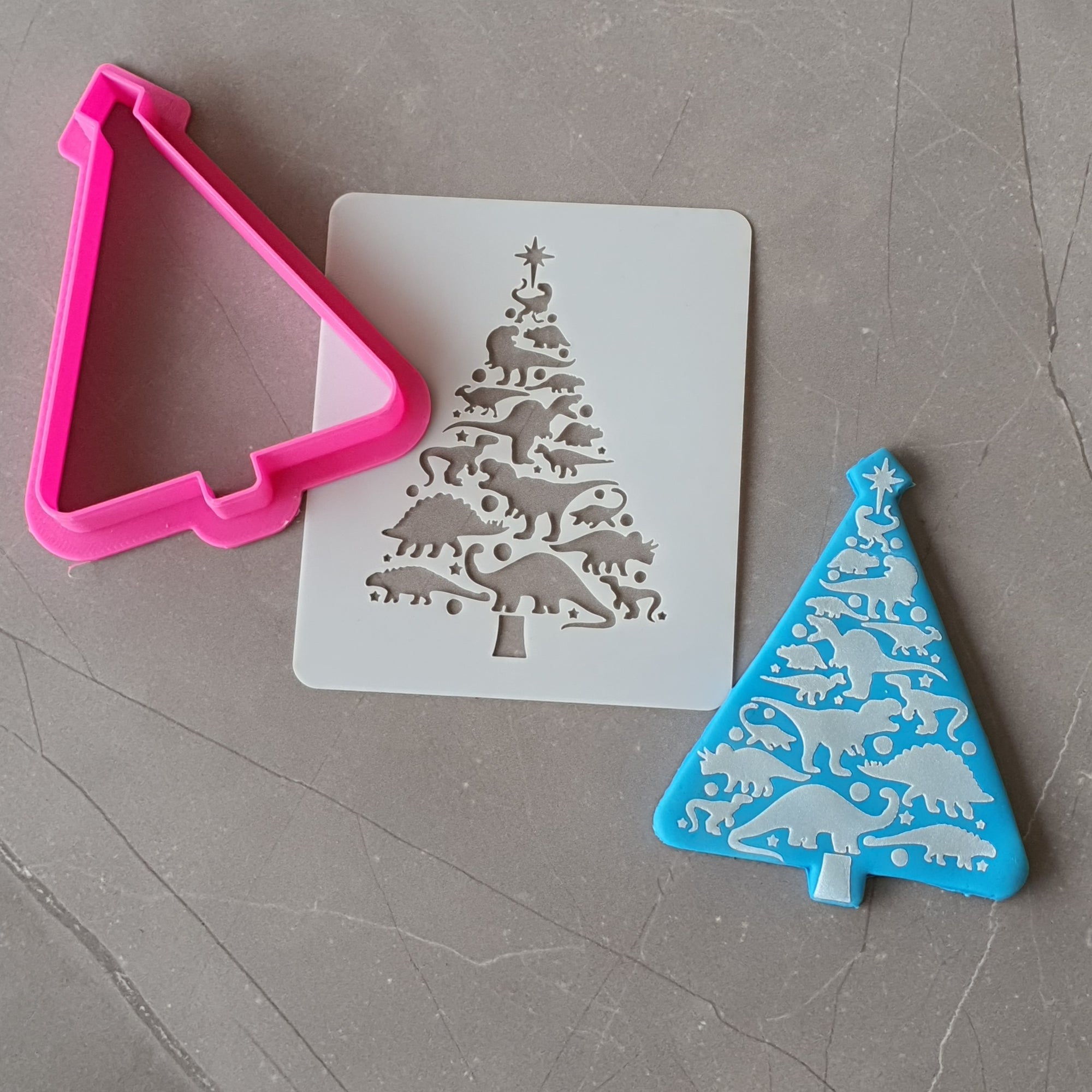 Dinosaur Christmas Tree Cookie Cutter & Stencil Set