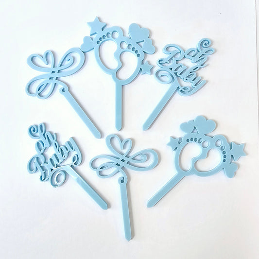 Baby Shower Acrylic Cupcake Toppers Set 6 Piece