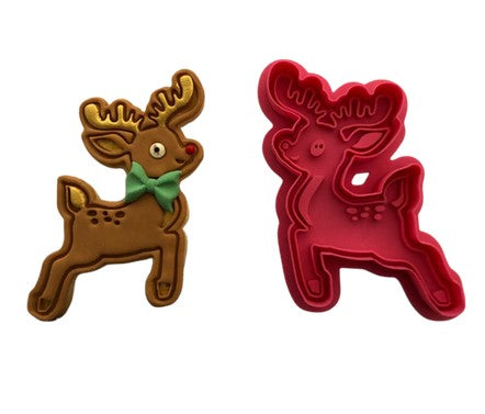 Cute Leaping Reindeer Cookie Cutter & Stamp Set