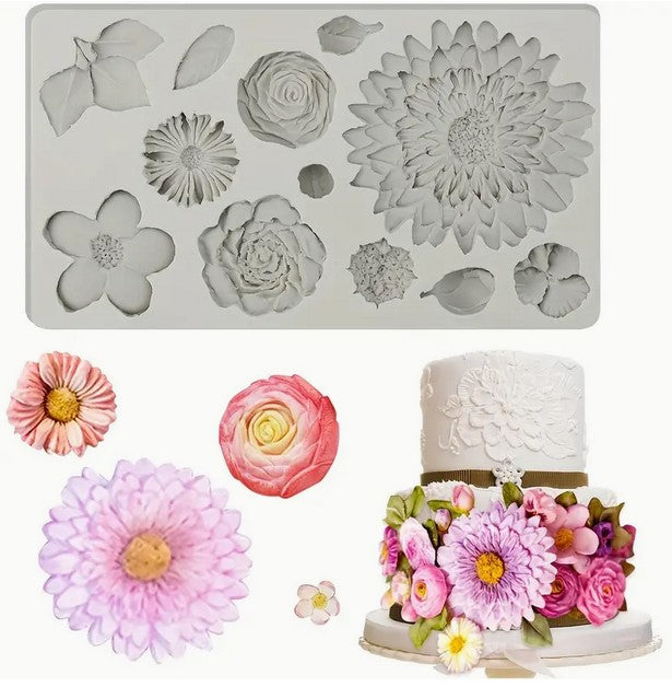Large Mixed Flower Fondant Silicone Mould