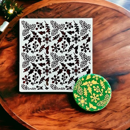 Christmas Holly, Pinecones & Snowflake Stencil