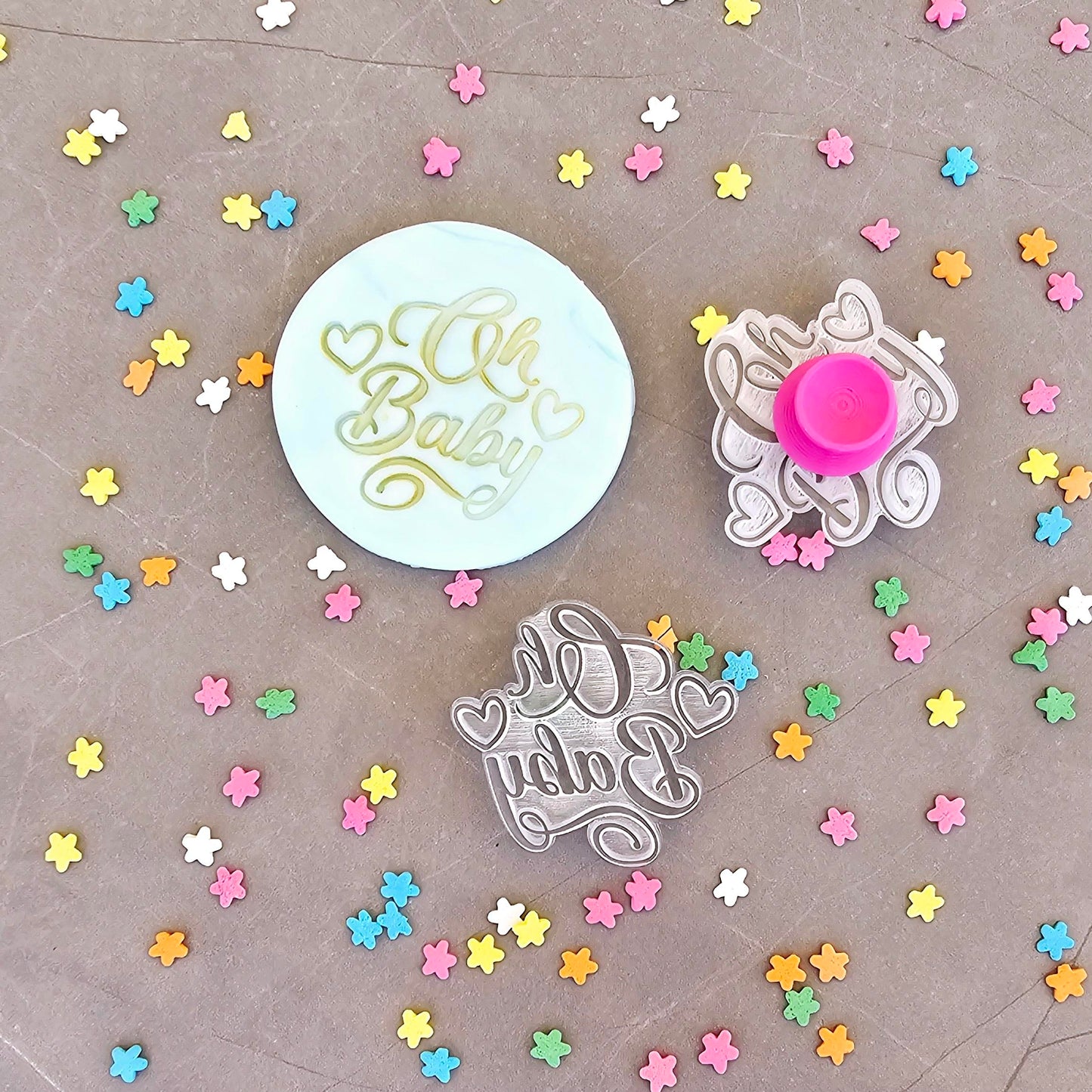 Oh Baby with Hearts Fondant Stamp