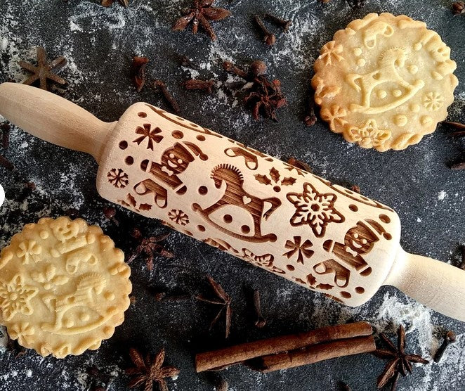 Small Christmas Embossed Rolling Pin | Cookie Cutter Shop Australia