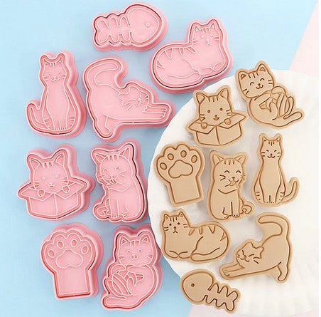 Cat Cookie Cutter and Stamp Set 8 Pieces | Cookie Cutter Shop Australia