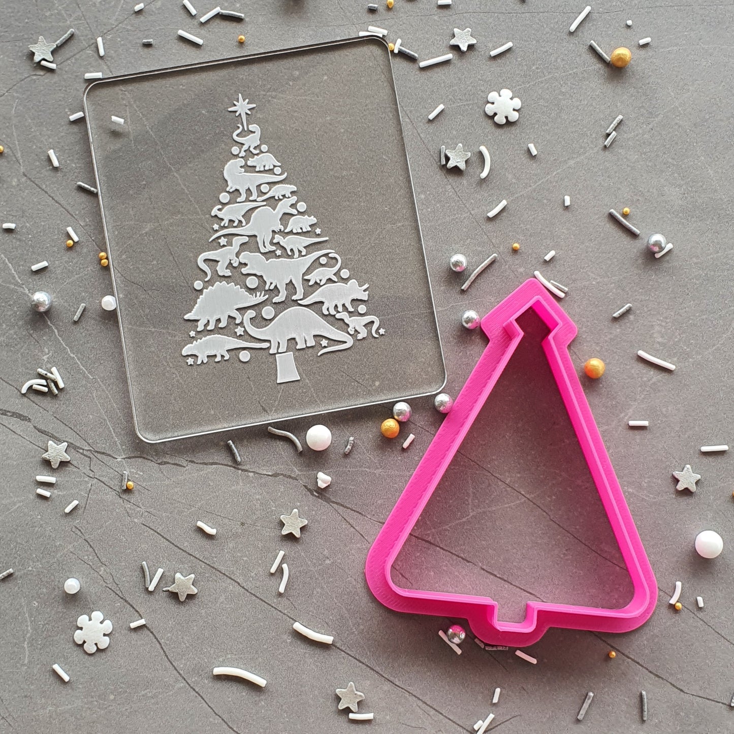 Dinosaur Christmas Tree Fondant Debosser & Cutter Set | Cookie Cutter Shop Australia