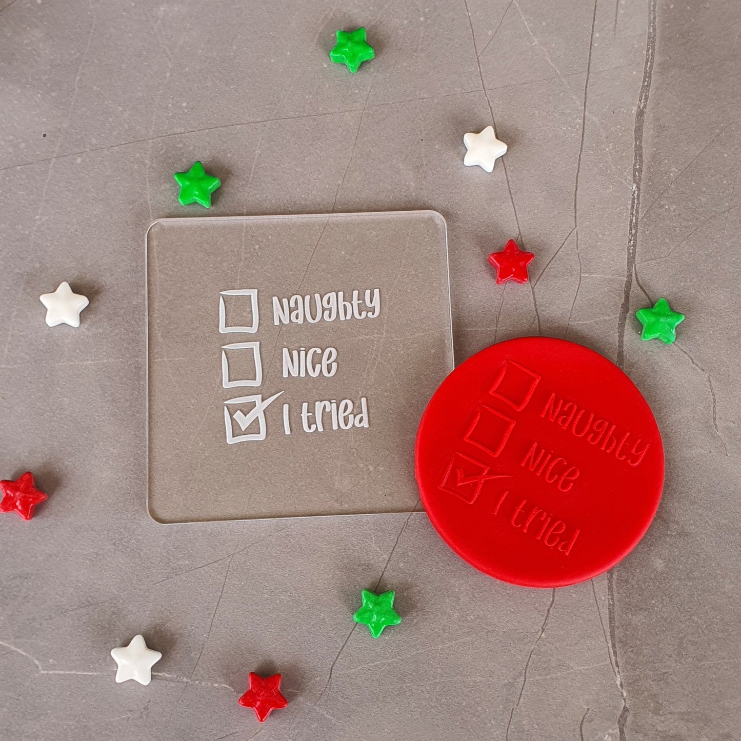 Christmas Fondant Debosser 'Naughty, Nice, I Tried' | Cookie Cutter Shop Australia