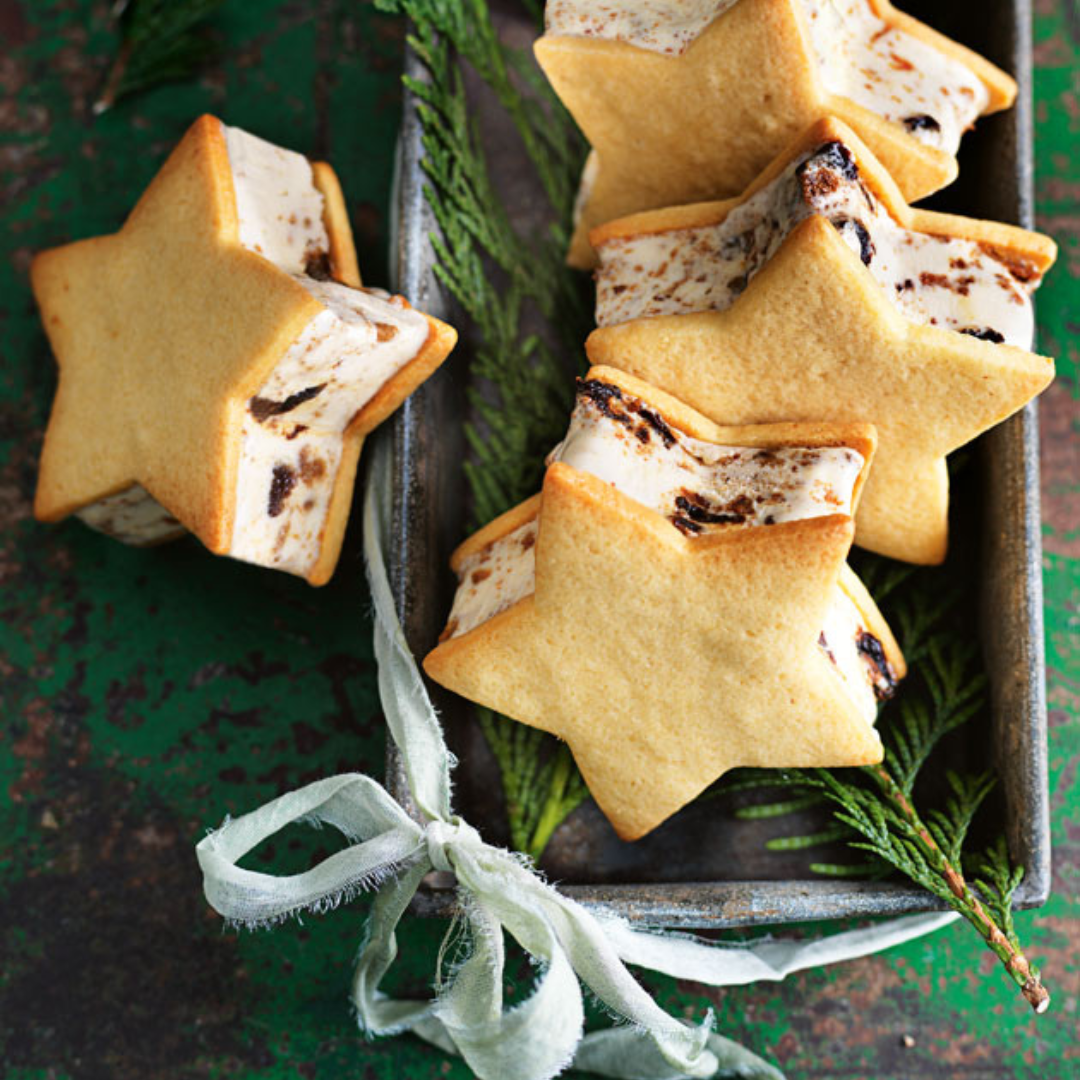 Cheats Vanilla Star Christmas Pudding Ice-Cream Sandwiches