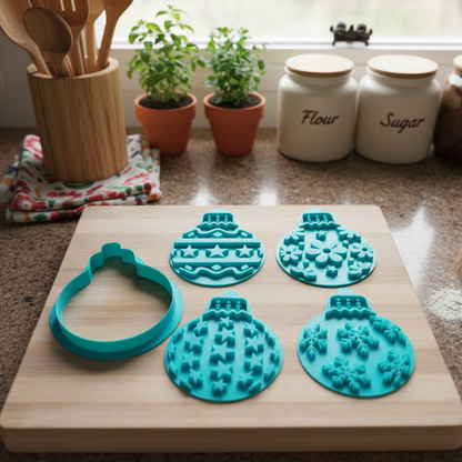 Christmas Bauble Cutter and Stamp Set x4 Stamps