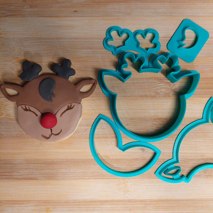 Cute Reindeer Face Cutter with Optional Fondant Cutters