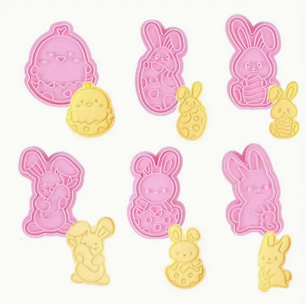 Easter Bunny & Chick Cookie Cutter & Stamp Set 6 Piece
