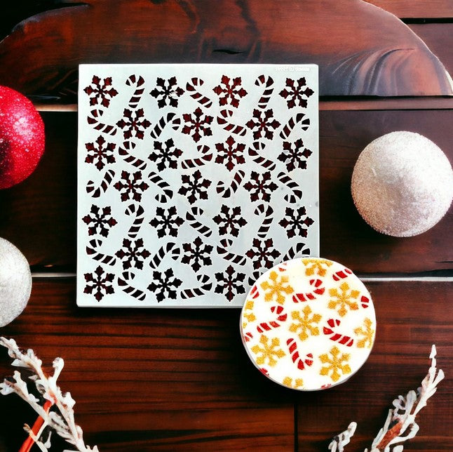 Christmas Candy Canes & Snowflakes Stencil