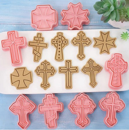 Cross Cookie Cutter & Stamp Set 8 Pc