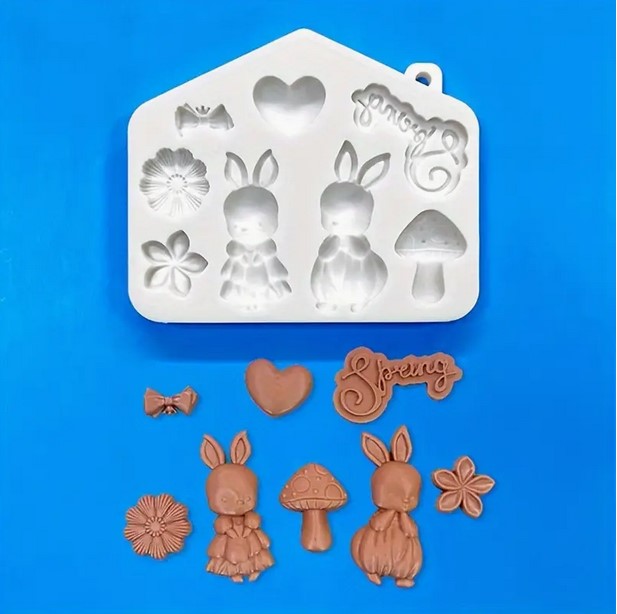 Easter Bunnies & Flowers Silicone Mould