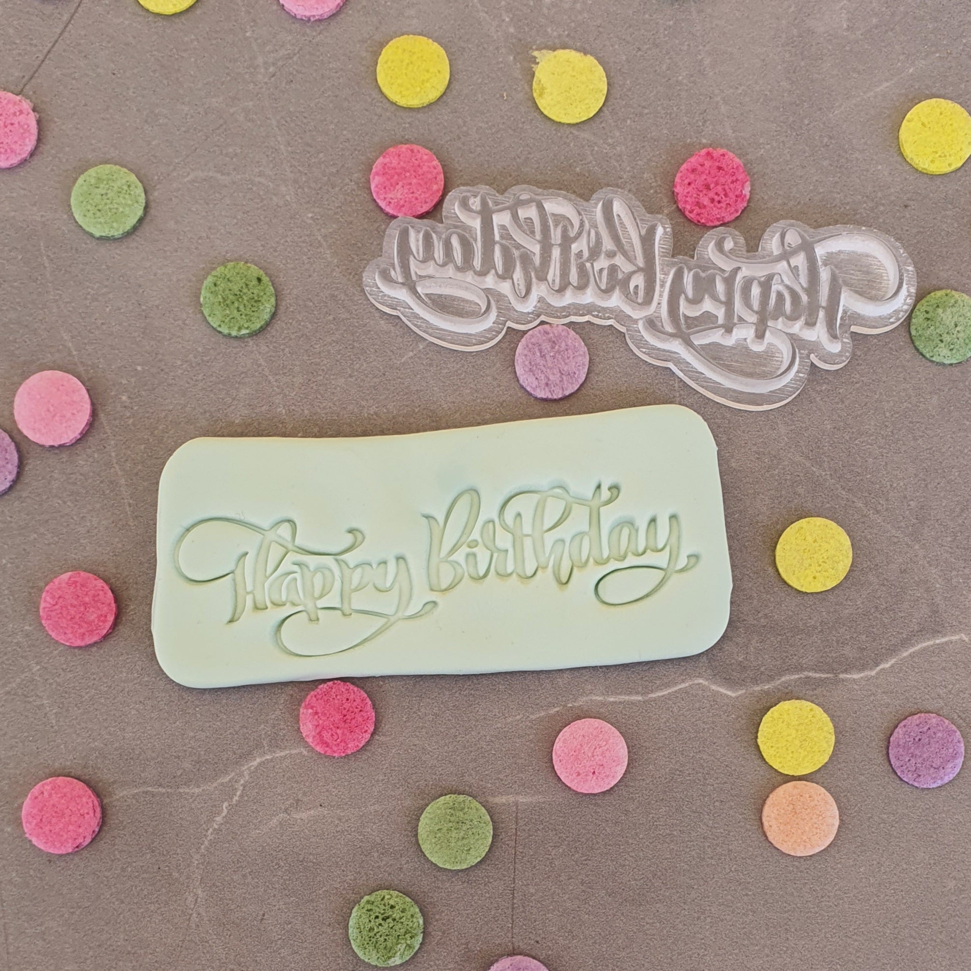Happy Birthday Acrylic Emboss Cookie Stamp | Cookie Cutter Shop Australia