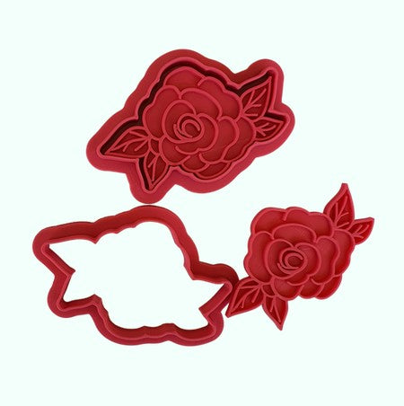 Rose with Leaves Cookie Cutter & Stamp