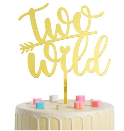 Two Wild Birthday Acrylic Gold Cake Topper