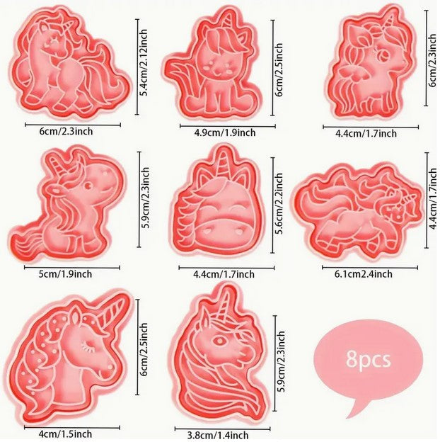Unicorn Cookie Cutter and Stamp Set 8 Pc