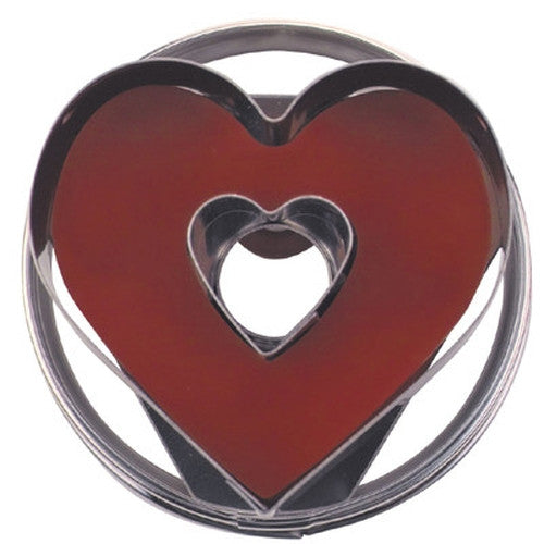 Heart with Heart in Middle Linzer Cookie Cutter with Ejector 5cm | Cookie Cutter Shop Australia