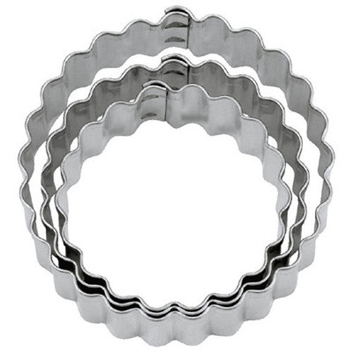 Round Circles Crinkled Tin Plate Set of 3 Cookie Cutters 4, 4.5 & 5.5cm-Cookie Cutter Shop Australia