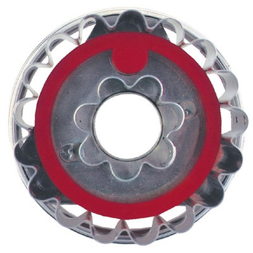 Round Crinkled with Flower in Middle Linzer Cookie Cutter with Ejector 5cm | Cookie Cutter Shop Australia