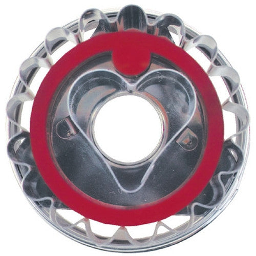 Round Crinkled with Heart in Middle Linzer Cookie Cutter with Ejector 5cm-Cookie Cutter Shop Australia