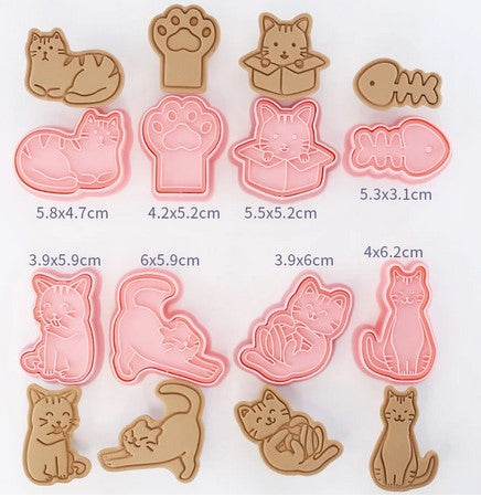 Cat Cookie Cutter and Stamp Set 8 Pieces | Cookie Cutter Shop Australia