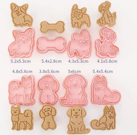 Dog Cookie Cutter and Stamp Set 8 Pieces