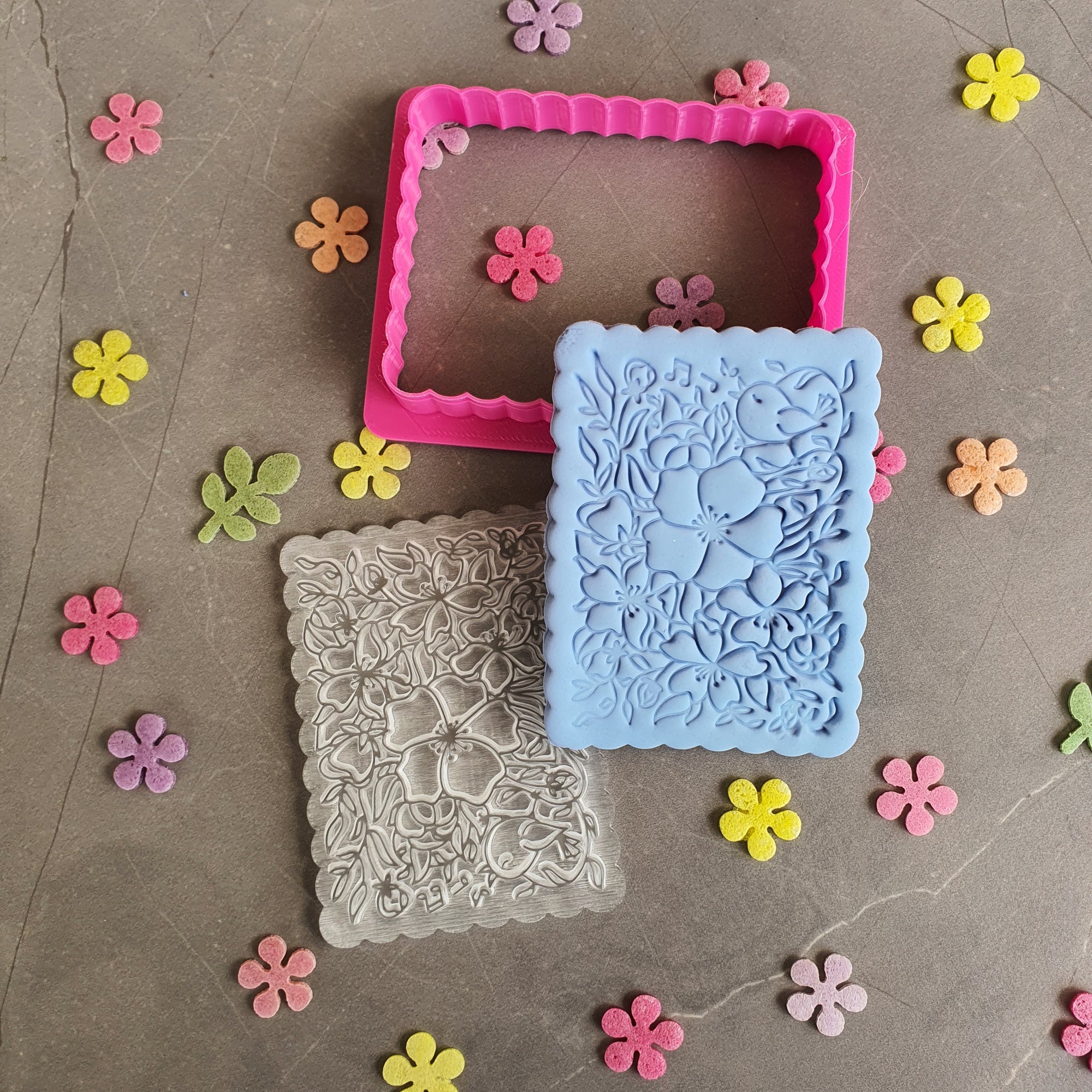 Flowers with Bird Cookie Stamp & Cutter