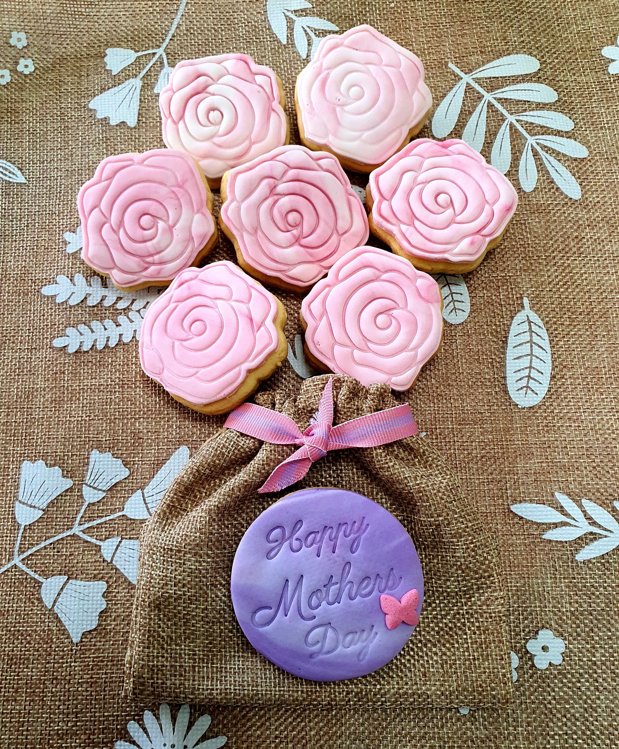 Mother's Day Gift Set - Rose Cookie Cutter with Embosser and choice of Fondant Stamp