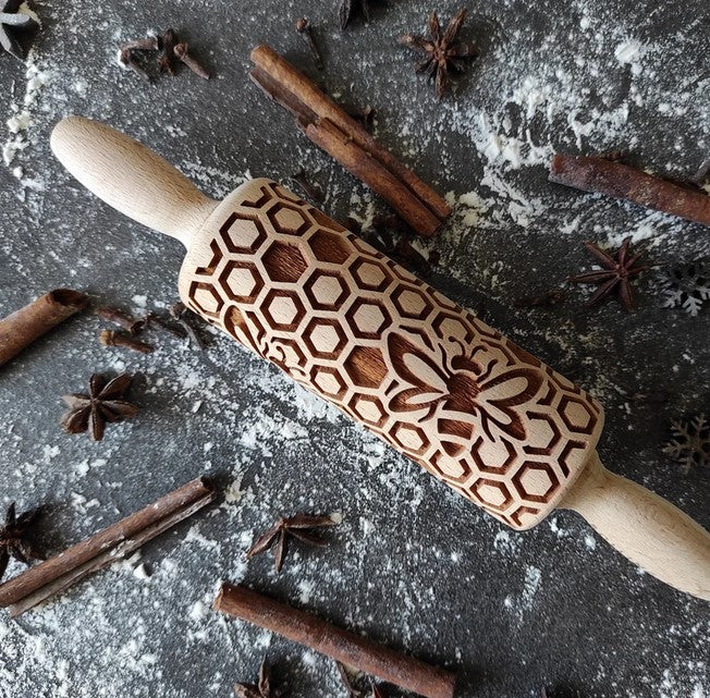 Bee & Honeycomb Wooden Embossed Rolling Pin | Cookie Cutter Shop Australia