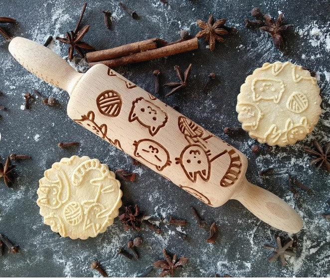 Small Fun Cats Wooden Embossed Rolling Pin
