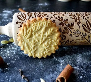 'Herbs' Embossed Wooden Rolling Pin